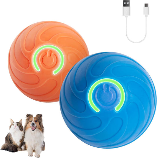 Interactive Dog Toy Ball for Indoor, Automatically Moving, Bouncing Ball Toy, USB-C Rechargeable, 2 Pack (Blue+Orange)