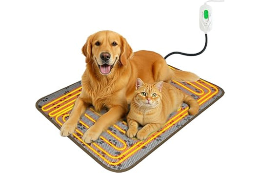 Pet Heated Mat for Cats Dogs - Large Pet Heating Pad with Indicator and 2 Adjustable Thermal, Warming Cat Dog Bed Blanket with Overheating Protection, Bite Resistance Cable - Gray, 50x70cm