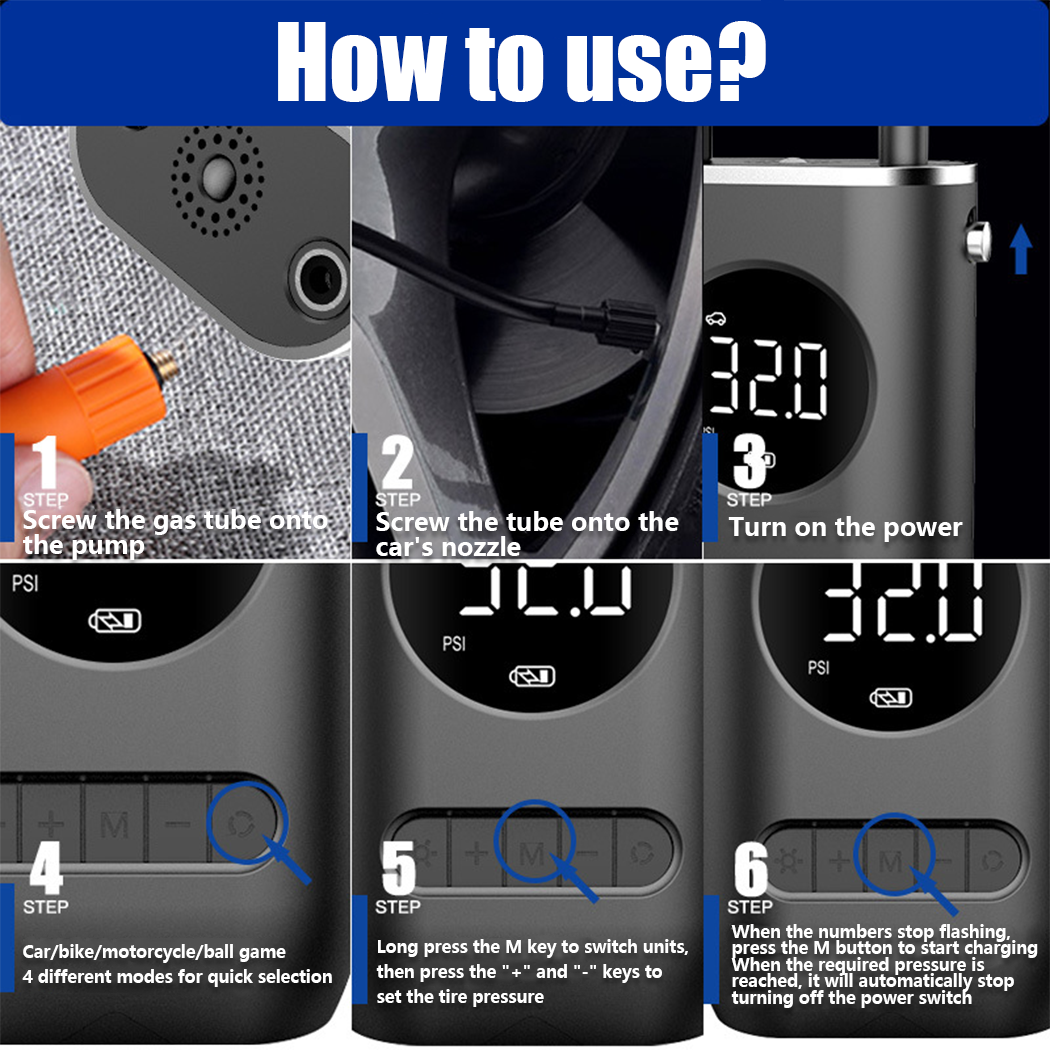 Cordless Rechargeable Tire Inflator – Portable Electric Air Pump with USB Charging
